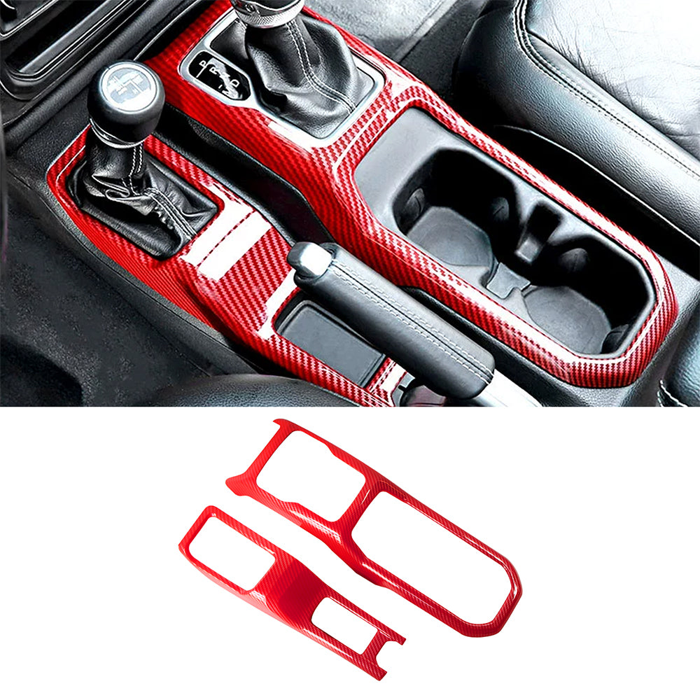ETL INDUSTRIES Gear Shift Panel Trim Cover Carbon Fiber for Jeep Wrangler JL JLU/Gladiator JT 2018 2019 2020 2021 2022 2023 Decoration Interior Gearshift Panel Handbrake Cover Trim (Red)