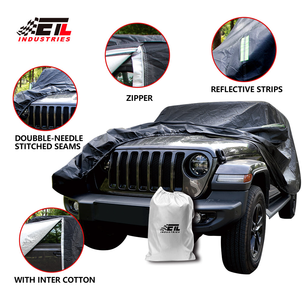 ETL INDUSTRIES Thickened Car Cover for Jeep Wrangler Waterproof 4 Door, Outdoor Full Exterior for Jeep Covers Fits JK JL TJ YJ CJ (Jeep Wrangler Cover -4D, Silver)