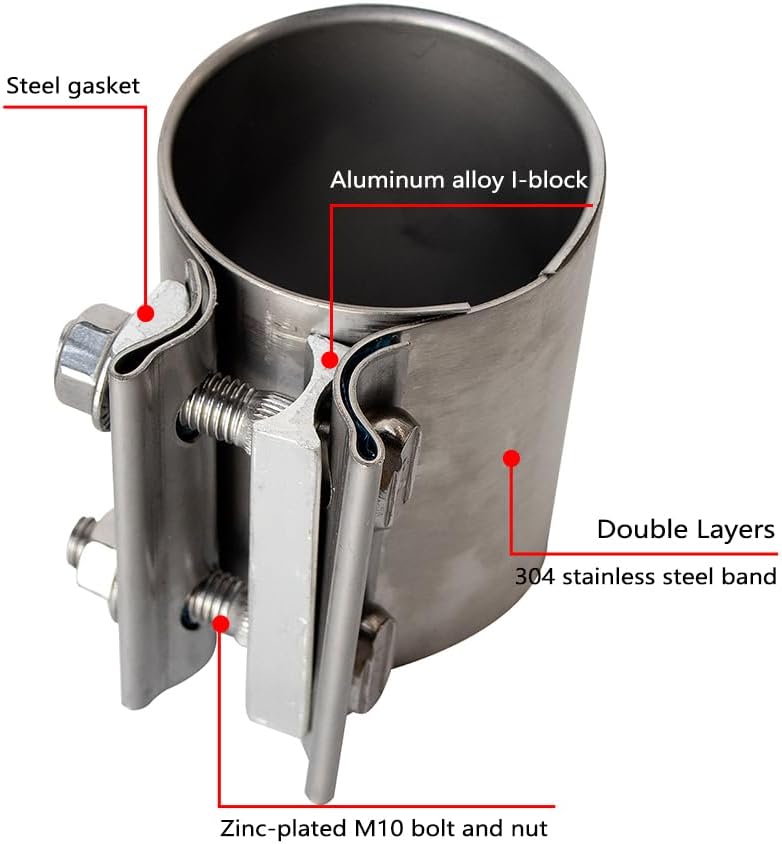 ETL INDUSTRIES 3 Inch Exhaust Clamp Butt Joint Band Clamp Sleeve Coupler 304 Stainless Steel