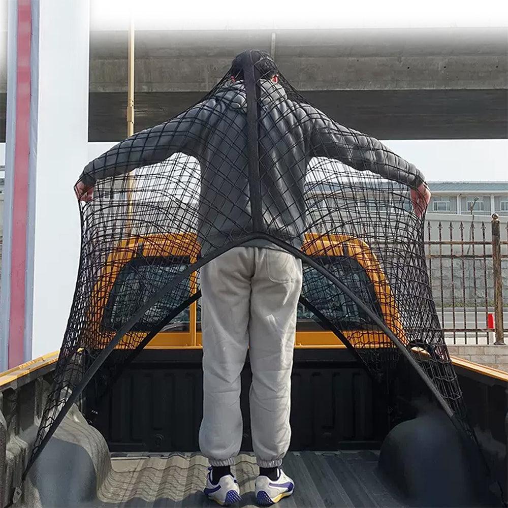 ETL INDUSTRIES Cargo Net for Pickup Truck Bed - Heavy Duty Net Mesh Organizer, 4'x4' Stretch to 7'x7' Highly Elastic Bungee Truck Bed Net with Hooks for Camping, Trip, Daily Light Loads of Trucks