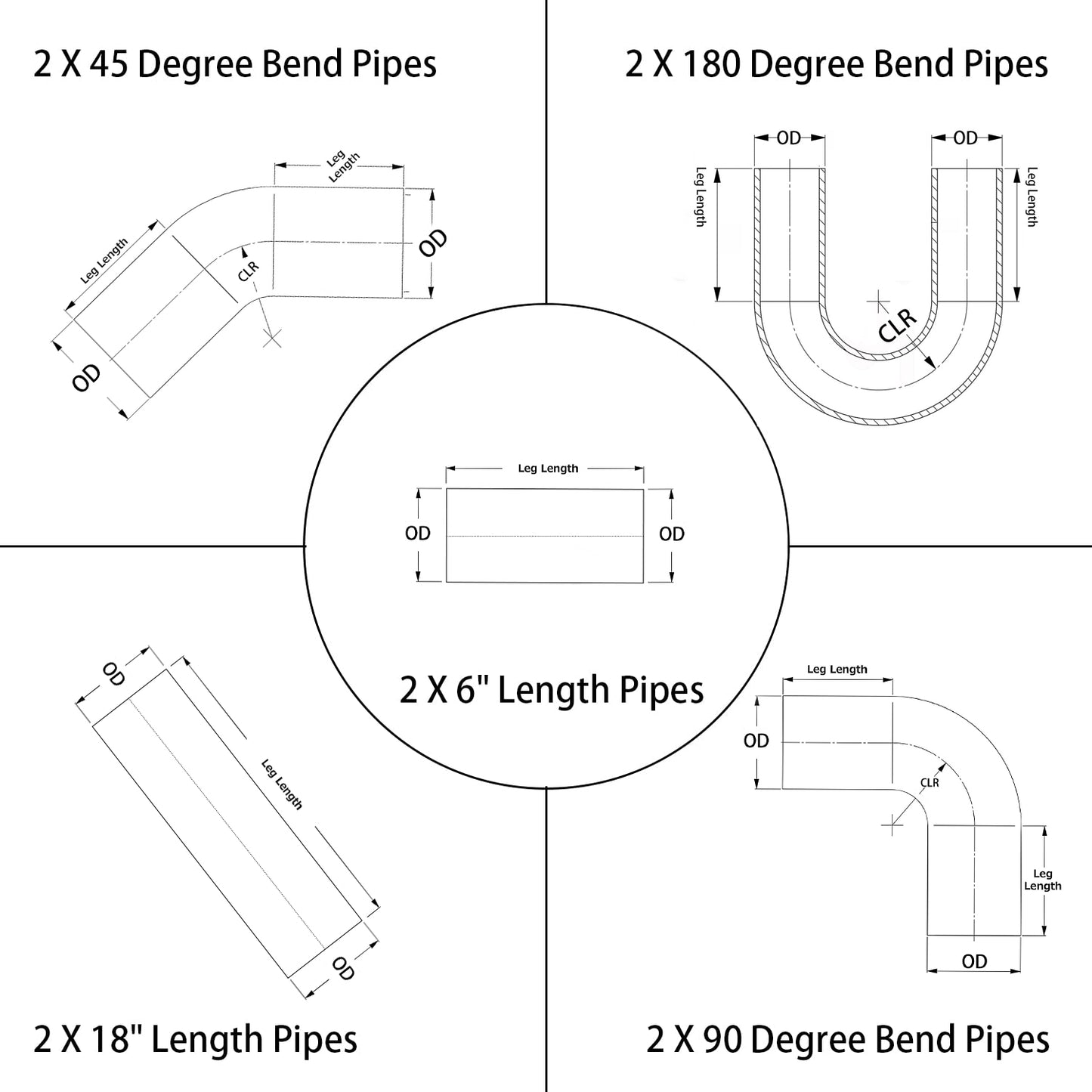 ETL INDUSTRIES 10PCS 1.5IH Aluminum Intercooler Piping Kit, Universal DIY Custom Pipe Straight & U-Bend Elbow Tube Kits