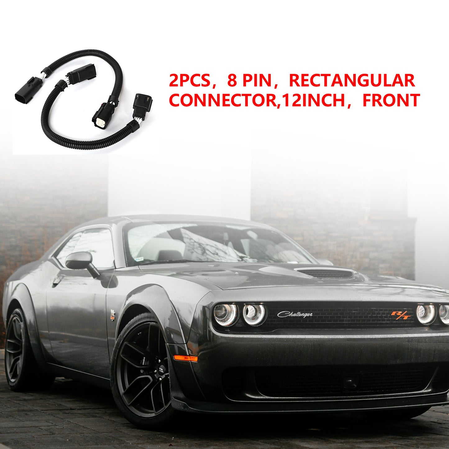 ETL INDUSTRIES 2Pcs 12IH 8 Pin Oxygen Sensor Extension Harness Wires for 2015-2024 Dodge Charger/Challenger Hellcat 6.2L V8 Rectangular Connector Front