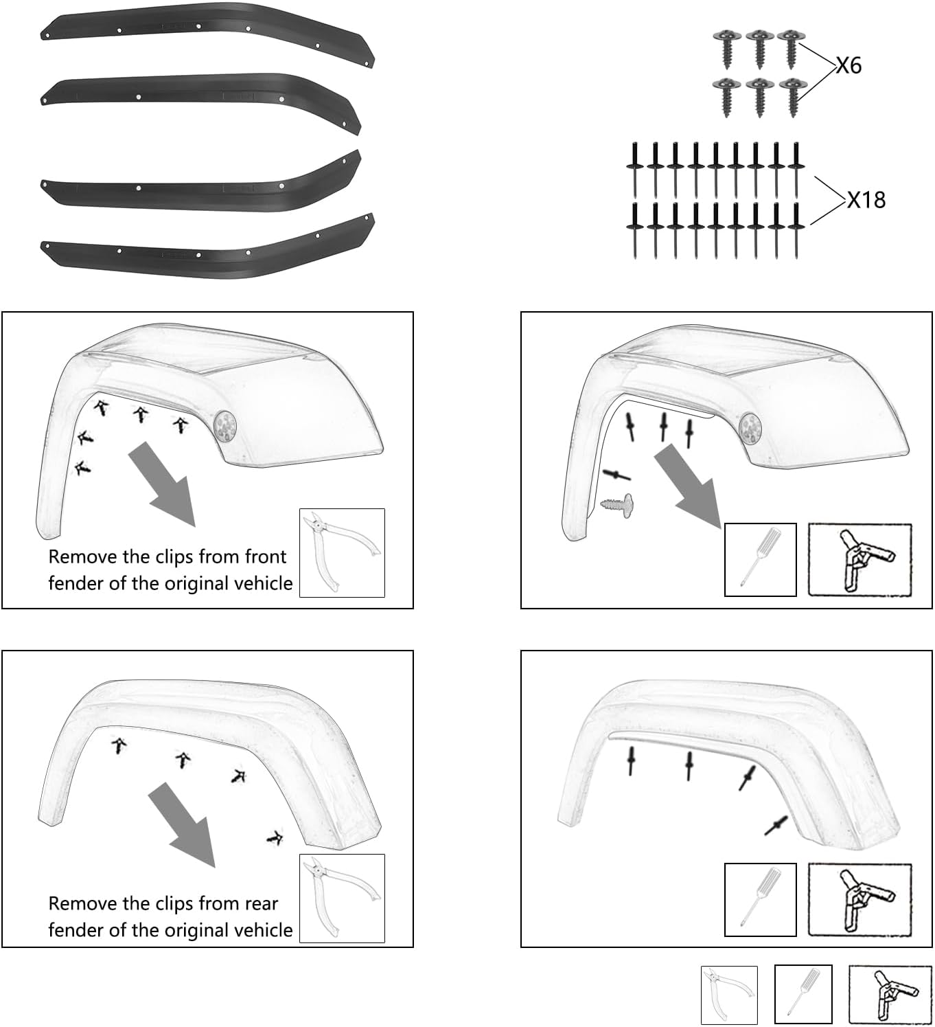 ETL INDUSTRIES Fender Flare Extensions for Jeep Wrangler JK JKU 2007-2018 – Factory Widened, Impact Resistant ABS Plastic (4Pcs Set)
