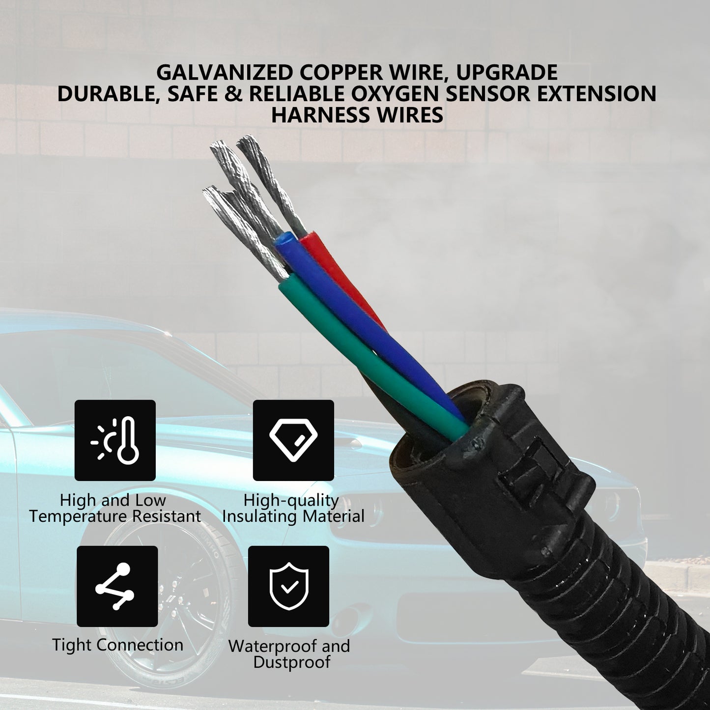 ETL INDUSTRIES 2Pcs 24IH 4 Pin Oxygen Sensor Extension Harness Wires for Jeep Dodge Ram 1500 Dakota Durango Viper SRT8, Dodge 5.7L, 6.1L, 6.4L 2005-2024 Square Connector