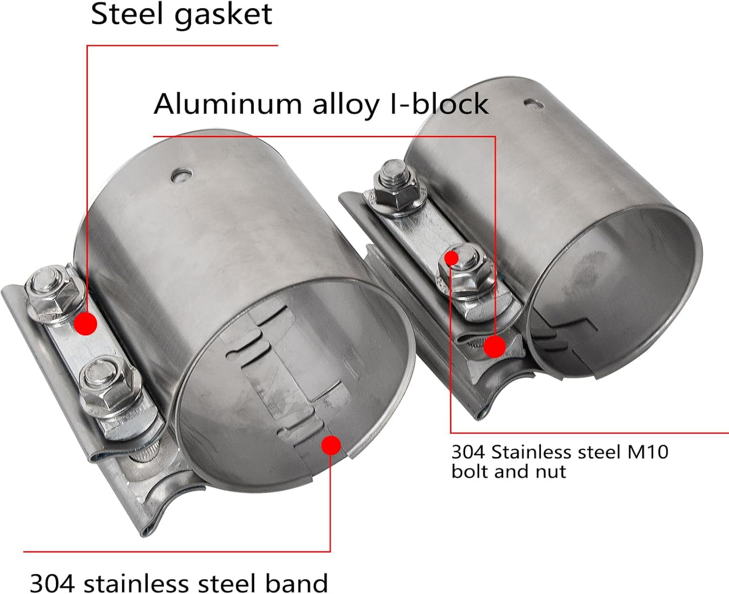 ETL INDUSTRIES 2.5 Inch Exhaust Clamp, Butt Joint Clamp Sleeve Coupler 304 Stainless Steel, 2 Pcs