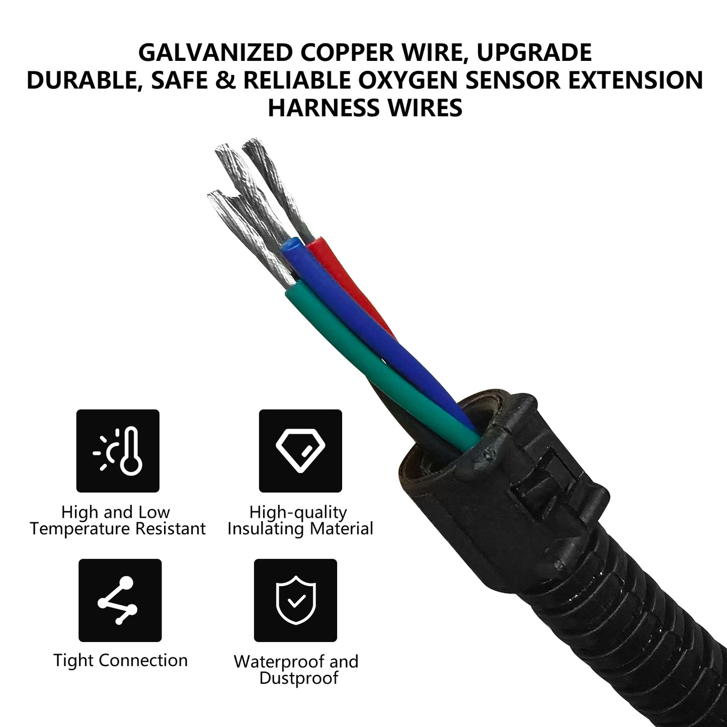 ETL INDUSTRIES 24IH 4 Pin Oxygen Sensor Extension Harness Wires for Jeep Wrangler 3.8L 2007-2018 Square Connector