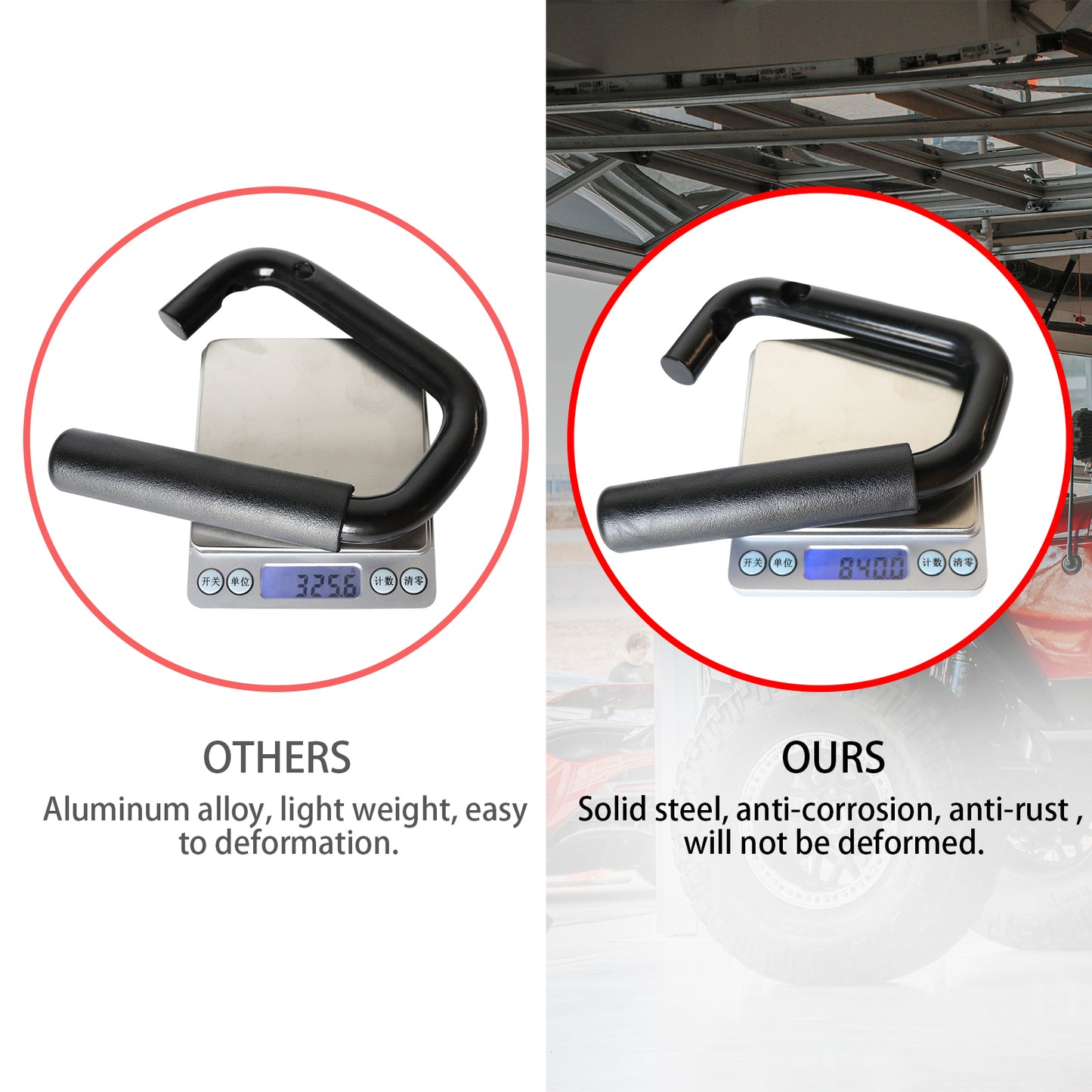 ETL INDUSTRIES Front Black Solid Steel Handles Grab Bars for 2007-2018 Jeep Wrangler JK Grab Handles Metal 2/4 Door