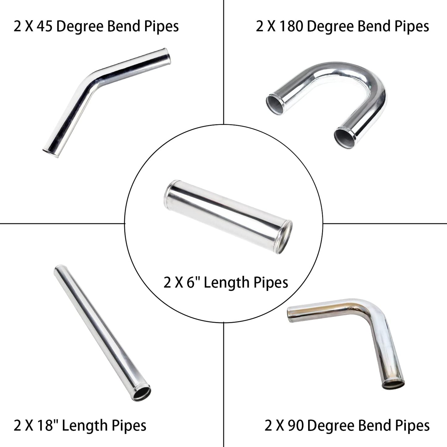 10PCS 3.5" Aluminum Intercooler Piping Kit, Universal DIY Custom Pipe Straight & U-Bend Elbow Tube Kits