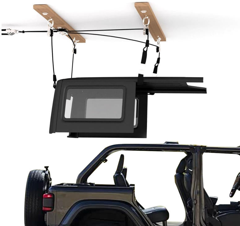 Hard Top Removal Lift for Jeep Wrangler JL JK and Ford Bronco, Hardtop Overhead Garage Storage Hoist, Anti-Drop System, 12 ft, Supports 8-16 ft Ceiling