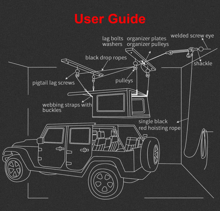 Hard Top Removal Lift for Jeep Wrangler JL JK and Ford Bronco, Hardtop Overhead Garage Storage Hoist, Anti-Drop System, 12 ft, Supports 8-16 ft Ceiling
