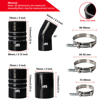 Intercooler Hose & Clamps Kit Fits 2003-2007 for Ford F250 F350 F450 F550 Turbo Charge Intercooler Hose CAC Boots Clamps Kit for Ford 6.0L Powerstroke Diesel