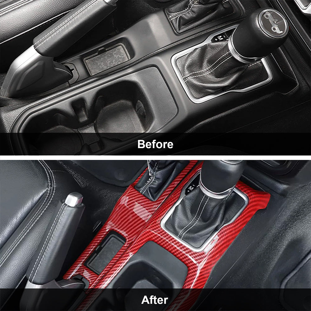 ETL INDUSTRIES Gear Shift Panel Trim Cover Carbon Fiber for Jeep Wrangler JL JLU/Gladiator JT 2018 2019 2020 2021 2022 2023 Decoration Interior Gearshift Panel Handbrake Cover Trim (Red)