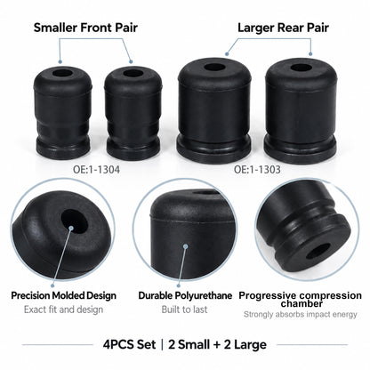 Bump Stop Kit for Jeep Wrangler JK/JKU 2007-2018 – 4PCS Polyurethane Front & Rear (Replaces 1-1303 & 1-1304)