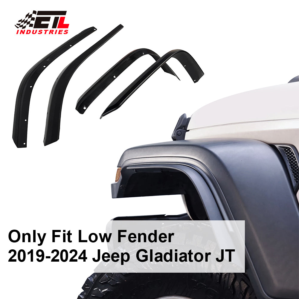 ETL INDUSTRIES Front & Rear Fender Flares Extensions Set Fits 2020-2024 for Jeep Gladiator JT 2/4 Doors Wheel Fender Liner (Fit for JT Low Clearance Fender Flares)
