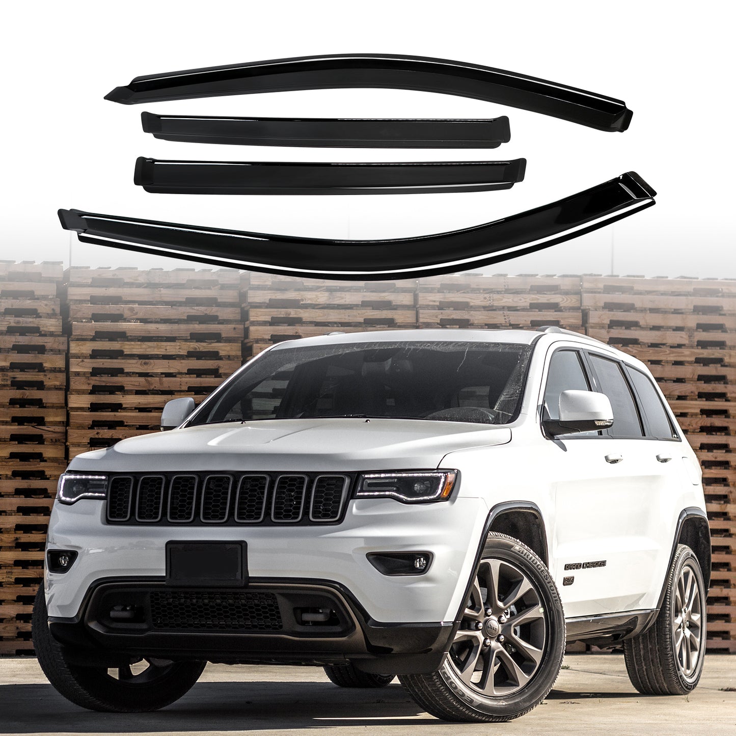 ETL INDUSTRIES in-Channel Side Window Visors Deflectors Rain Guards for Jeep Grand Cherokee 2011 2012 2013 2014 2015 2016 2017 2018 - Wind Guards, Vent Visors, Window Deflectors - 4Pcs