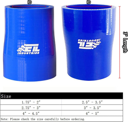 ETL INDUSTRIES 4IH ID to 4.5IH ID, 3IH Length Reducer Silicone Coupler Hose, 4-Ply Reinforced Universal Straight Silicone Reducer Pipe Intake and Intercooler Piping Blue