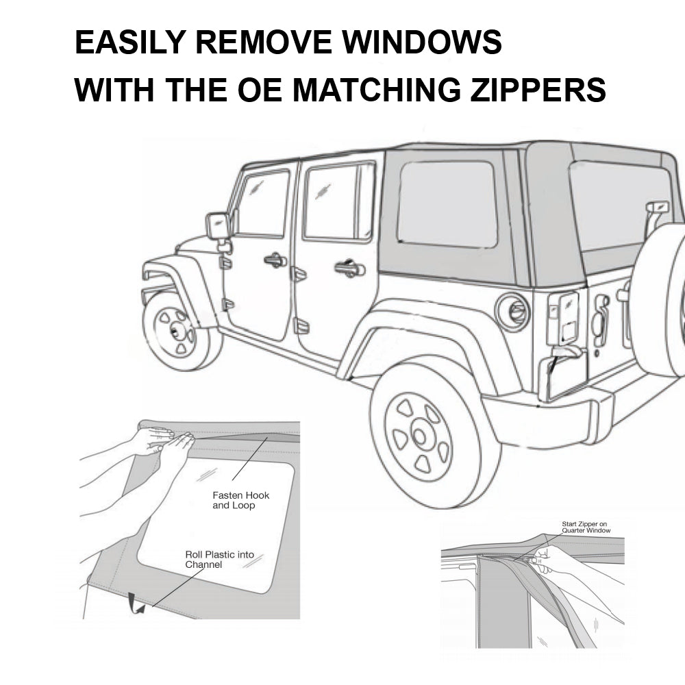 ETL INDUSTRIES Soft Top Replacement with Upper Door Skins Roof Accessories for Jeep Wrangler TJ 1997-2006