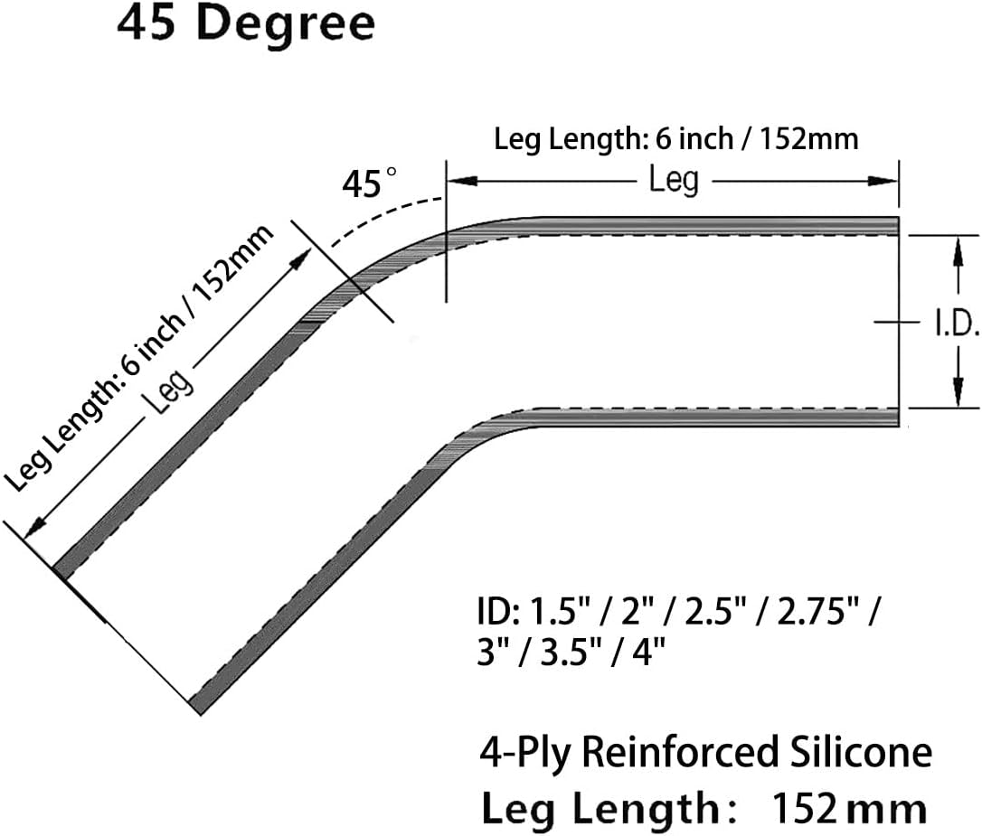 ETL INDUSTRIES 3.5IH ID, 6IH Leg Length 45 Degree Bend Silicone Coupler Hose, 4-Ply Reinforced Universal Silicone Pipe Elbow Hose for Intake Tube Intercooler Piping Blue