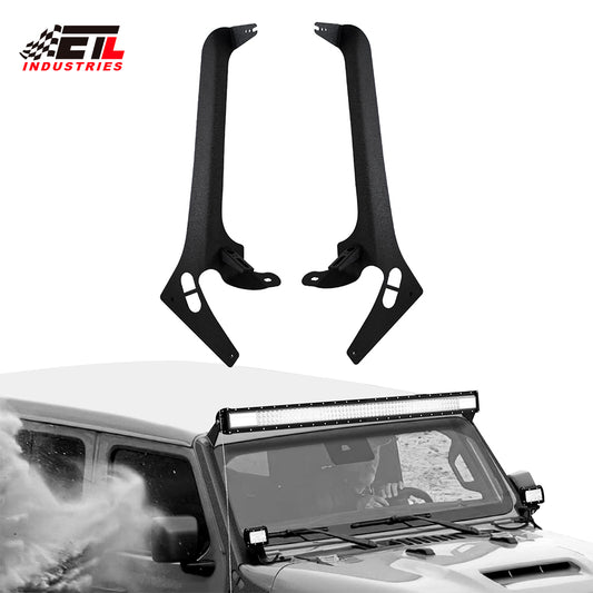 ETL Industries 52” Light Bar Windshield Frame A-Pillar Light Pods Mounting Bracket for 2018-2024 Jeep Wrangler JL JLU Gladiator JT