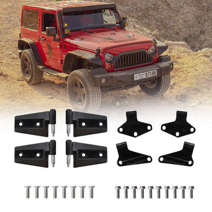 Door Hinge Kit for Jeep Wrangler JK/JKU 2007-2018 – 8Pcs Interior & Exterior Hinges (2-Door, Black)