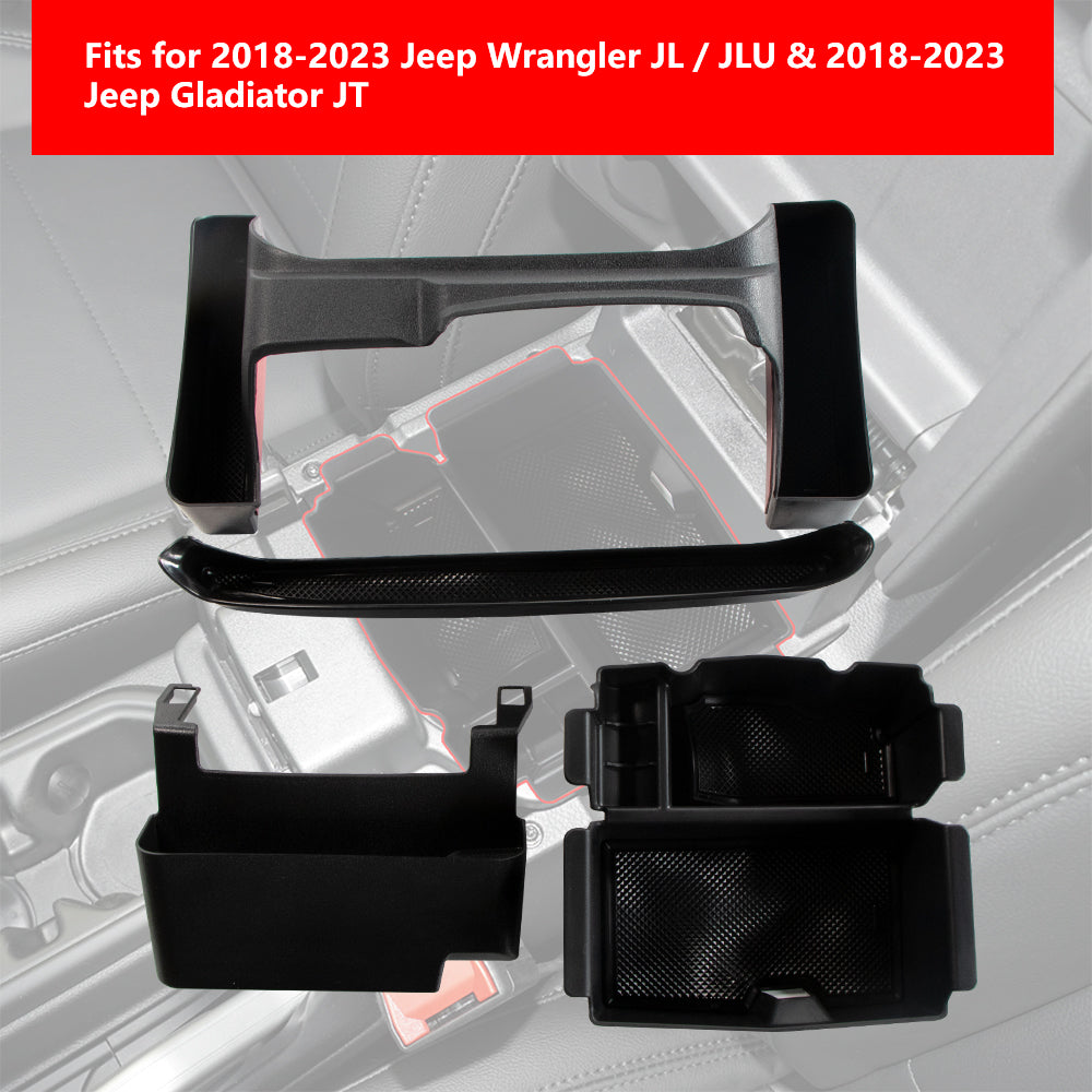 4PCS Center Console Organizer for 2018-2023 Jeep Wrangler JL JLU & Gladiator JT, Gear Shift Console Side Tray Organizer, Passenger Side Co-Pilot Organizer, Hanging Armrest Storage Box