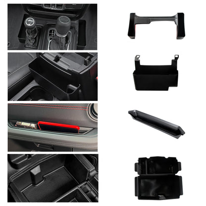 ETL INDUSTRIES 4PCS Center Console Organizer Storage Box for 2024 2025 Jeep Wrangler JL JLU 4XE and Gladiator JT, Gear Shift Console Tray Organizer, Hanging Armrest Storage Box, Co-Pilot Organizer