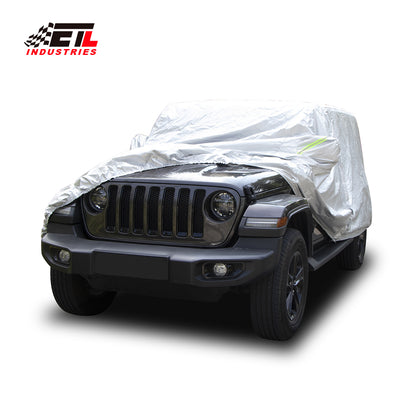 ETL INDUSTRIES Thickened Car Cover for Jeep Wrangler Waterproof 4 Door, Outdoor Full Exterior for Jeep Covers Fits JK JL TJ YJ CJ (Jeep Wrangler Cover -4D, Silver)
