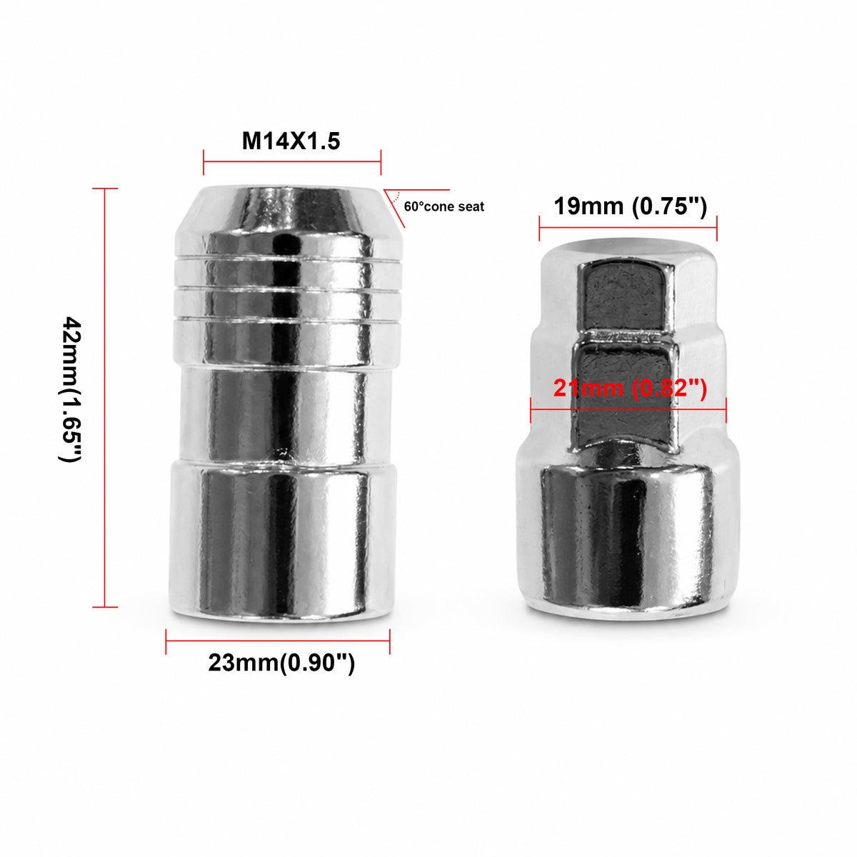 M14 x 1.5 Wheel Lock Set – 5 Locks & 1 Key, Chrome Cone Seat, Anti-Theft Lug Nuts