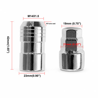 M14 x 1.5 Wheel Lock Set – 5 Locks & 1 Key, Chrome Cone Seat, Anti-Theft Lug Nuts