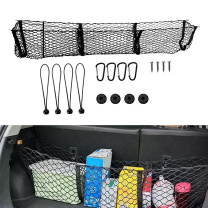 ETL INDUSTRIES 59 Inch Cargo Net Trunk Organizer for Pickup Trucks – Heavy Duty Mesh Storage Net with 3 Pockets, Universal Fit for Ford Dodge GMC Chevy Toyota Nissan Honda