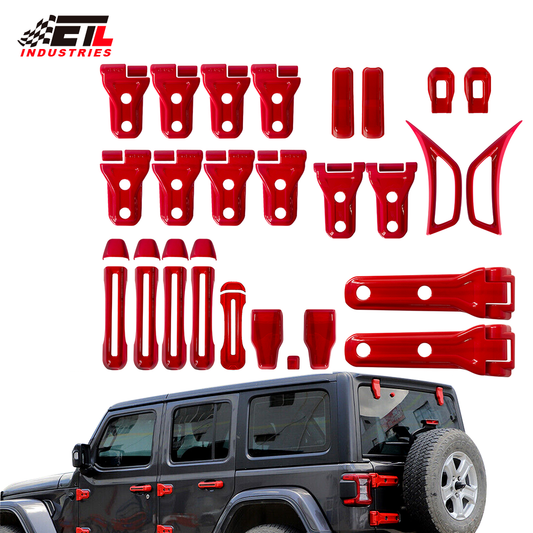 ETL INDUSTRIES 26PCS Exterior Decoration Trim Kit for 2018-2023 Jeep Wrangler JL JLU, Door Hinge Handle Tailgate Engine Hood Hinge Hood Latch Rear Window Wheel Eyebrow Side Air Outlet Cover