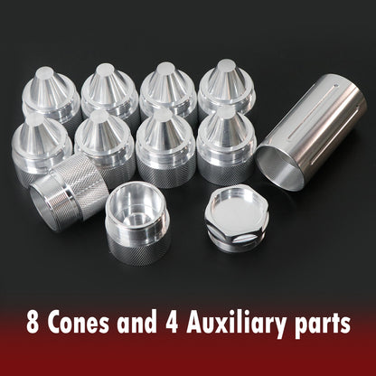 ETL INDUSTRIES 12PCS Silver Aluminum Spike Lug Nut Cover Kit, 1-3/8"-24 Thread for Semi Trucks