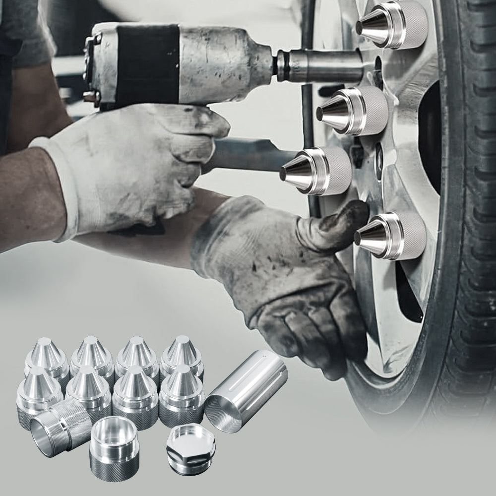 ETL INDUSTRIES 12PCS Silver Aluminum Spike Lug Nut Cover Kit, 1-3/8"-24 Thread for Semi Trucks