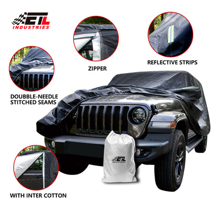 ETL INDUSTRIES Thickened Car Cover for Jeep Wrangler Waterproof 4 Door, Outdoor Full Exterior for Jeep Covers Fits JK JL TJ YJ CJ (Jeep Wrangler Cover -4D, Silver)