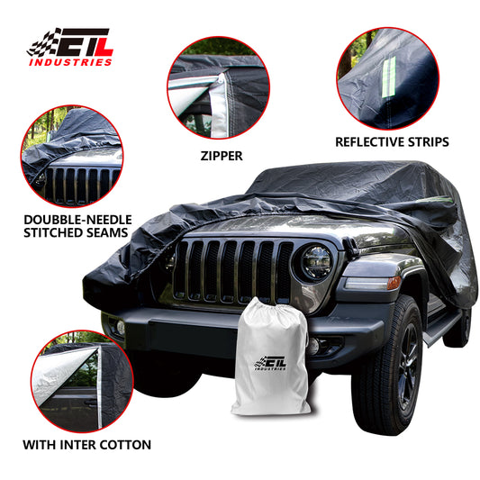 ETL INDUSTRIES Thickened Car Cover for Jeep Wrangler Waterproof 2 Door, Outdoor Full Exterior for Jeep Covers Fits JK JL TJ YJ CJ