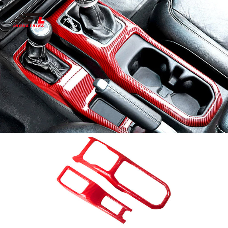 ETL INDUSTRIES Gear Shift Panel Trim Cover Carbon Fiber for Jeep Wrangler JL JLU/Gladiator JT 2018 2019 2020 2021 2022 2023 Decoration Interior Gearshift Panel Handbrake Cover Trim (Red)