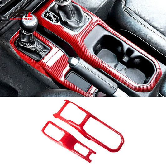 ETL INDUSTRIES Gear Shift Panel Trim Cover Carbon Fiber for Jeep Wrangler JL JLU/Gladiator JT 2018 2019 2020 2021 2022 2023 Decoration Interior Gearshift Panel Handbrake Cover Trim (Red)