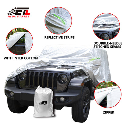 ETL INDUSTRIES Thickened Car Cover for Jeep Wrangler Waterproof 4 Door, Outdoor Full Exterior for Jeep Covers Fits JK JL TJ YJ CJ (Jeep Wrangler Cover -4D, Silver)