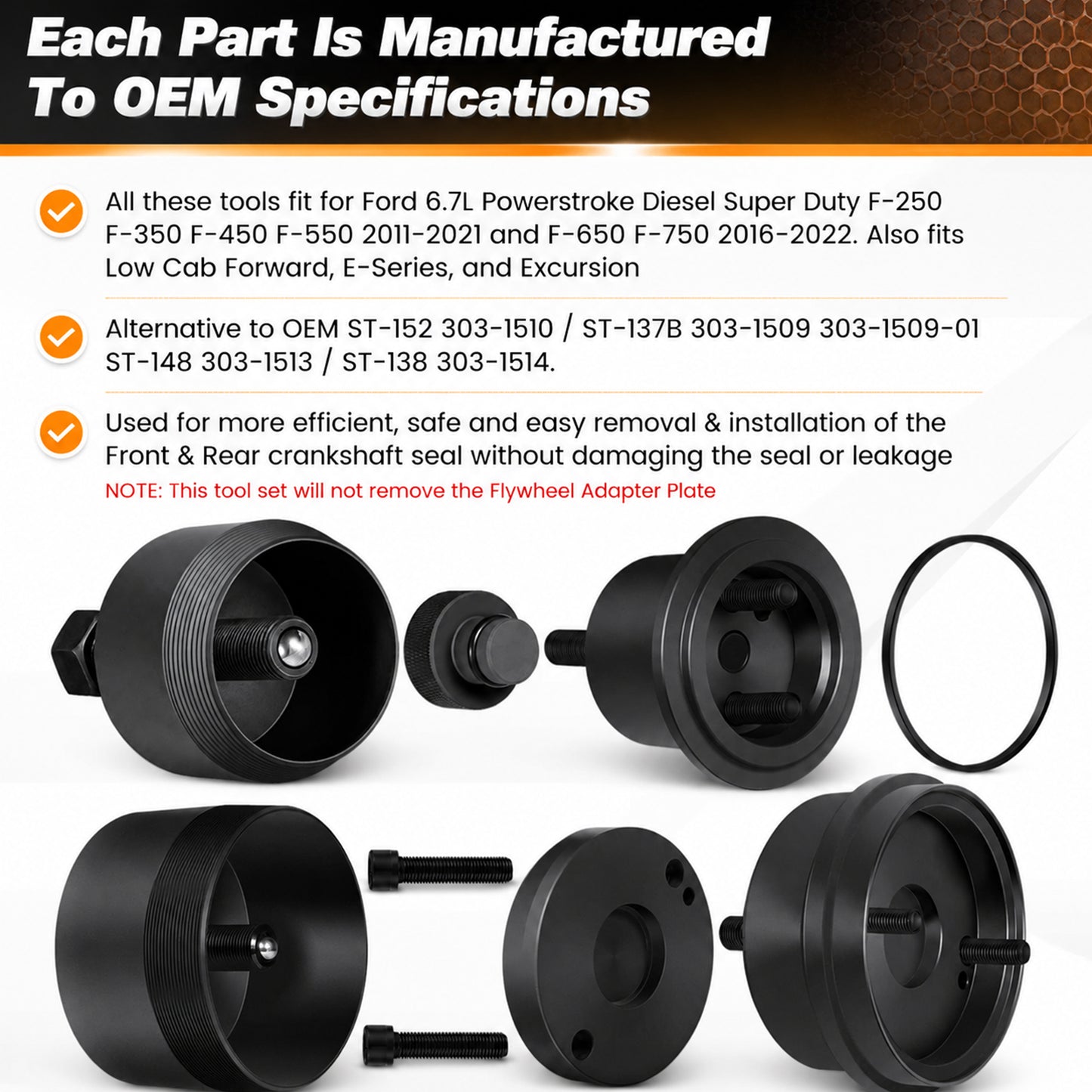 ETL INDUSTRIES Crankshaft Seal Tool Kit for Ford 6.7L Powerstroke – Front & Rear Remover Installer Set, 4-Piece