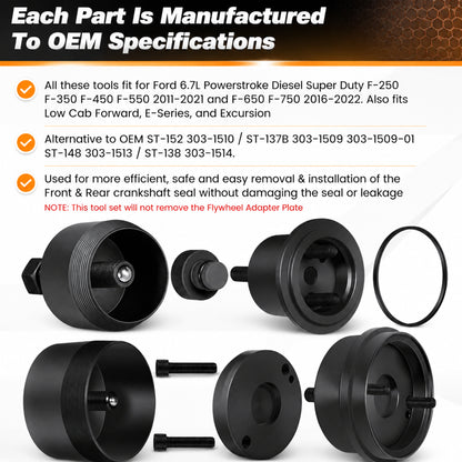 ETL INDUSTRIES Crankshaft Seal Tool Kit for Ford 6.7L Powerstroke – Front & Rear Remover Installer Set, 4-Piece