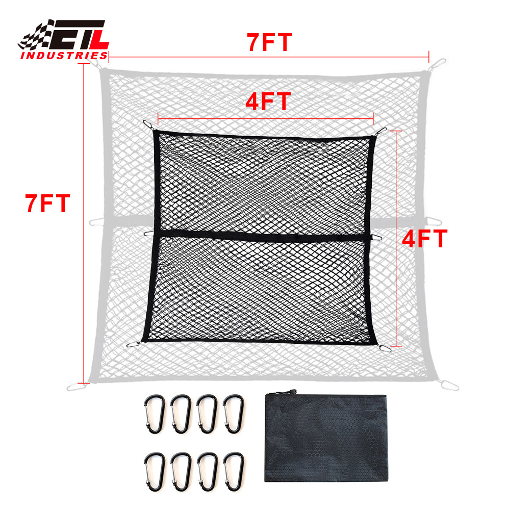 ETL INDUSTRIES Cargo Net for Pickup Truck Bed - Heavy Duty Net Mesh Organizer, 4'x4' Stretch to 7'x7' Highly Elastic Bungee Truck Bed Net with Hooks for Camping, Trip, Daily Light Loads of Trucks
