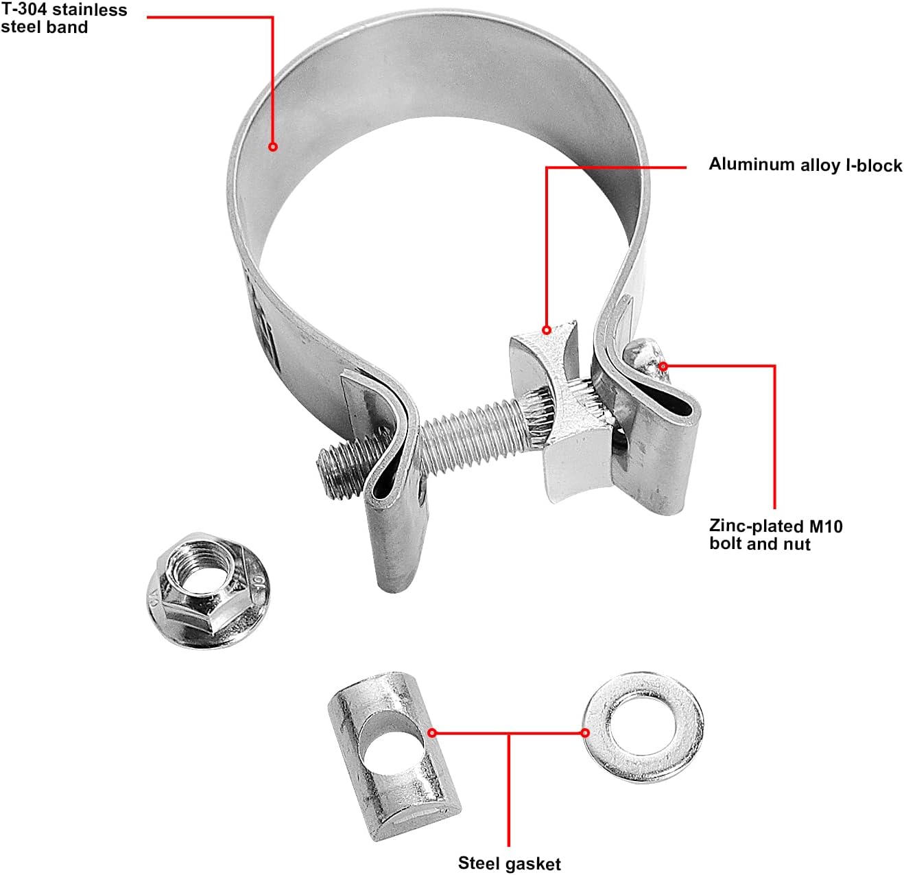 ETL INDUSTRIES 2 Inch Exhaust Clamp, Narrow Band Clamp 304 Stainless Steel Clamp for Muffler, 2 Pcs, Silver