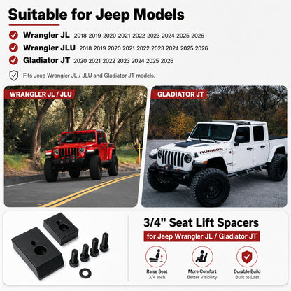 ETL INDUSTRIES Seat Riser Lift for Jeep JL/JT – 3/4" Front Seat Spacer, Tall Driver Comfort