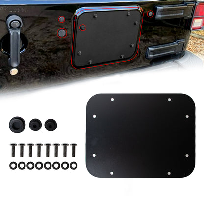 ETL INDUSTRIES Aluminum Spare Tire Carrier Delete Filler Plate Flat Tailgate Vent Cover & Tailgate Frame Rubber Plug with Bolts Fits 2007-2017 for Jeep Wrangler JK & JKU