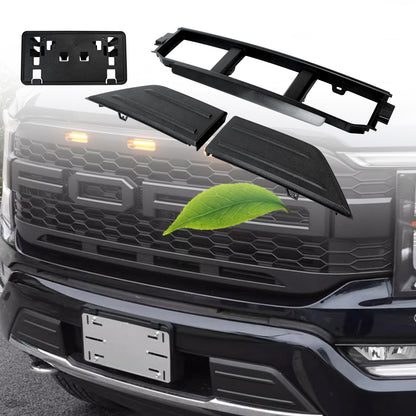ETL INDUSTRIES Front Bumper Grille, Guards Pads & License Plate Frame Bracket Kit Compatible with Ford F-150 2021-2023 Lower Center Cover Spacer Panel, ML3Z17B968BB ML3Z17B968BA