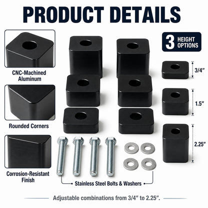 ETL INDUSTRIES Seat Spacers for Ford F150 F250 F350 2015+ – 3/4"-2.25" Adjustable Lift Kit for Front Seats