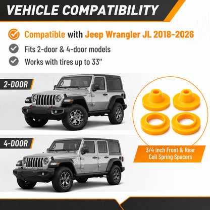 ETL INDUSTRIES 3/4" Lift Kit for Jeep JL 2018-2026 – 4Pcs Spacer Leveling Kit, Front & Rear