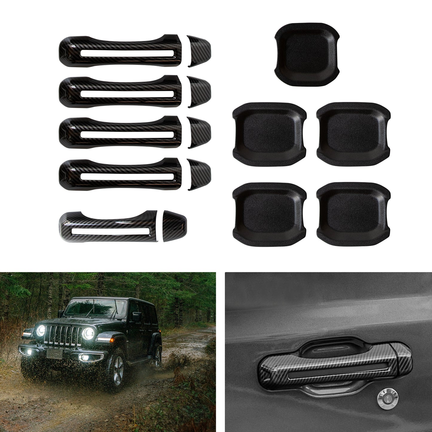 ETL INDUSTRIES 10PCS Door Handle Cover Trim Kit for Jeep Wrangler JL JLU 2018-2025 – Carbon Fiber Pattern, Exterior Accessories with Tailgate Handle Cover