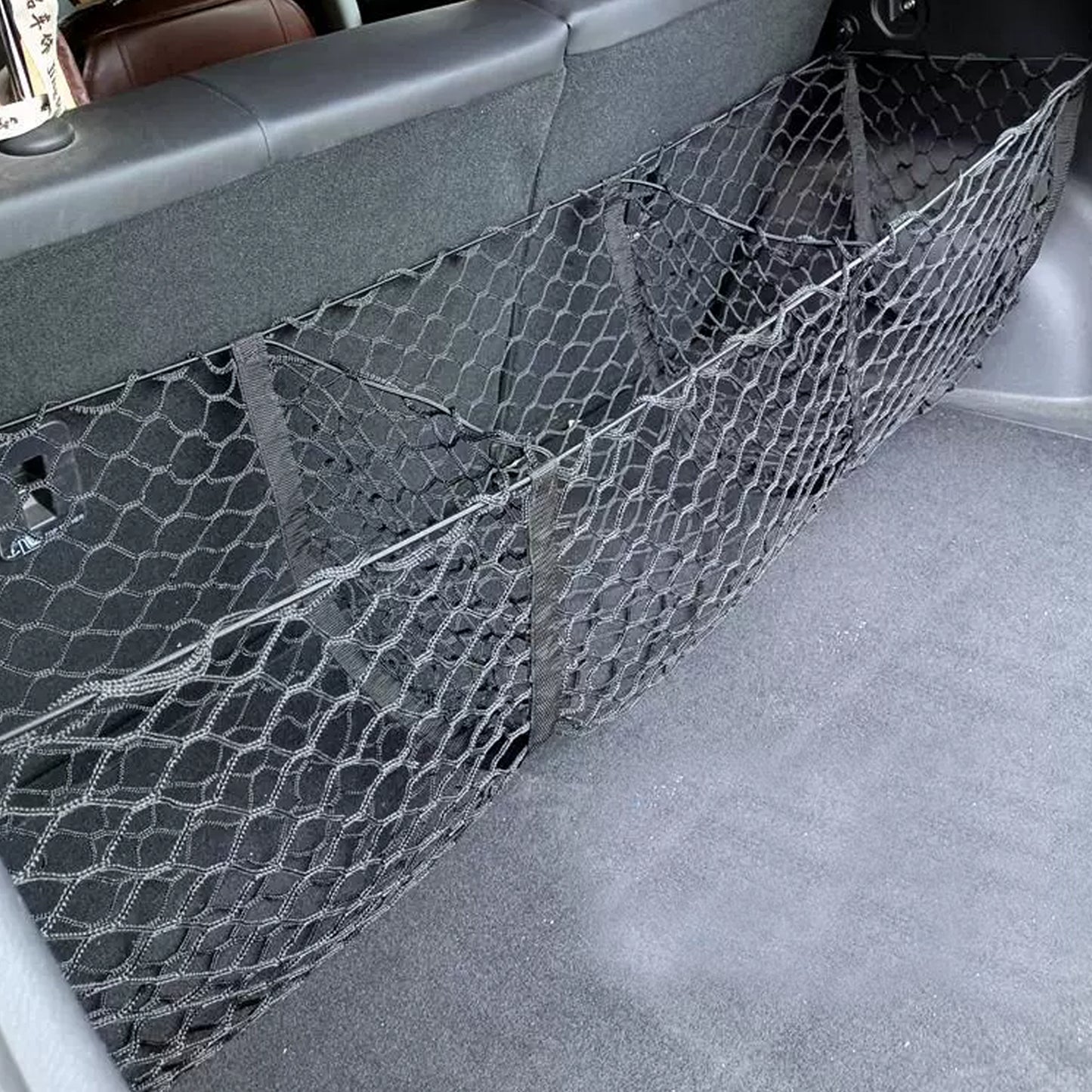 ETL INDUSTRIES 59 Inch Cargo Net Trunk Organizer for Pickup Trucks – Heavy Duty Mesh Storage Net with 3 Pockets, Universal Fit for Ford Dodge GMC Chevy Toyota Nissan Honda