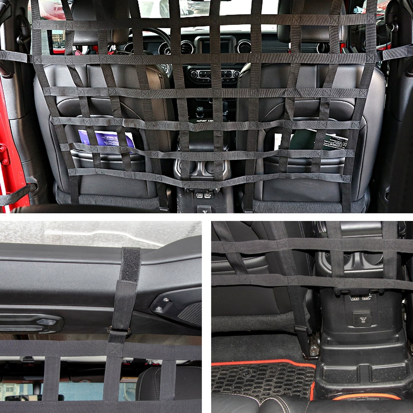 ETL INDUSTRIES Dog Car Barrier Rear Seat Divider Net for Jeep, Mesh Cargo Pet Net for 2007-2020 Jeep Wrangler JK JKU JL JLU